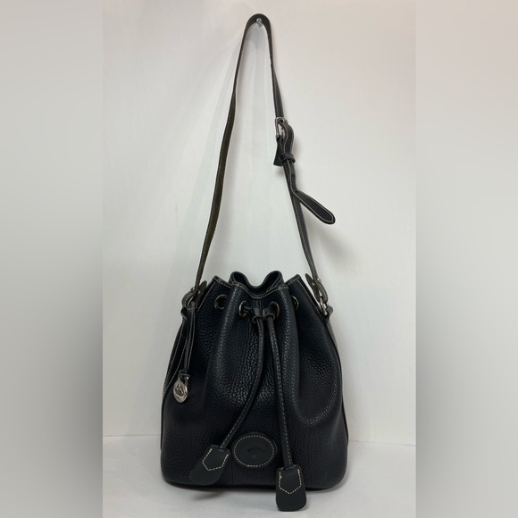 Vintage 90s Dooney & Bourke black pebbled leather drawstring bucket purse - Picture 2 of 14